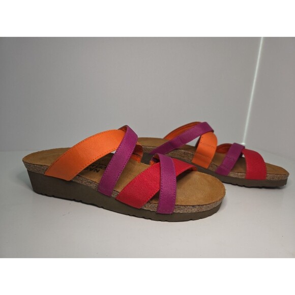 Naot Cork Footbed Slides With Orange, Red & Prple Straps Sz 8 NWOT Comfy - Picture 1 of 6